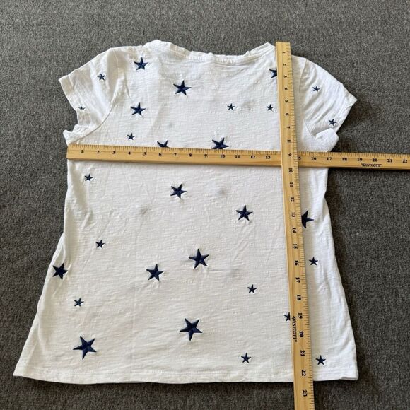 CYNTHIA ROWLEY Blue Stars Embroidered Crew Neck White Tee SMALL Americana - Picture 6 of 6